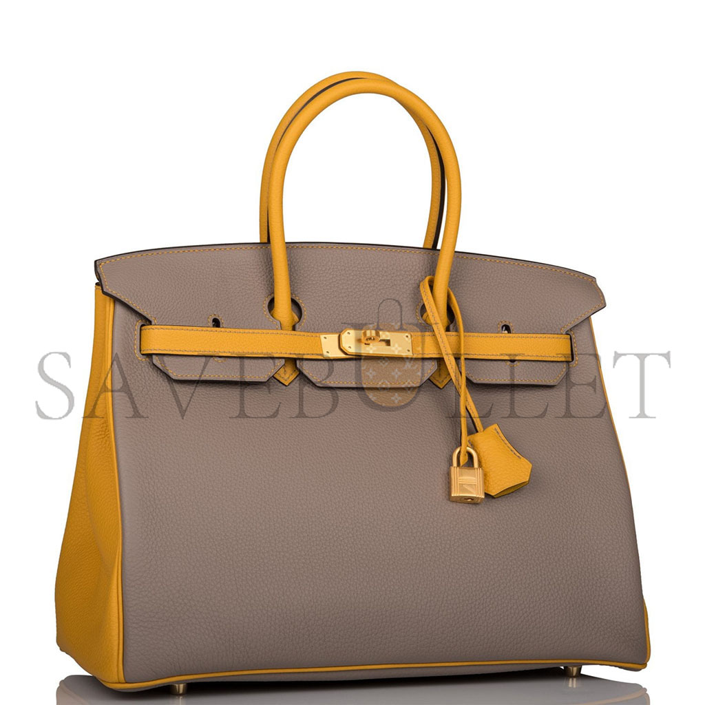 H**mes master birkin 30 epsom asphalt grey and amber yellow gold buckle h028369ck15 (30*23*15cm)